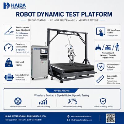 HD-Roboter-Dynamische Prüfplattform Geh-Stabilitätsprüfung Maschinenausrüstung Einstellbare Steigung 0 20 Grad Geschwindigkeitsregelung 0 18 km/h