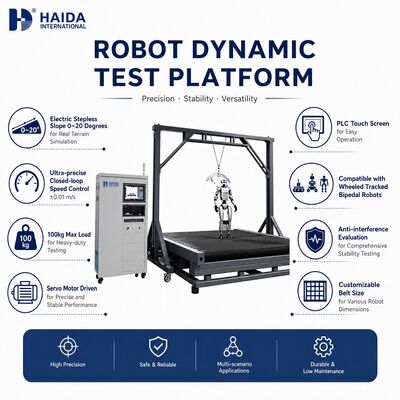 HD-Roboter-Dynamische Prüfplattform Geh-Stabilitätsprüfung Maschinenausrüstung Einstellbare Steigung 0 20 Grad Geschwindigkeitsregelung 0 18 km/h